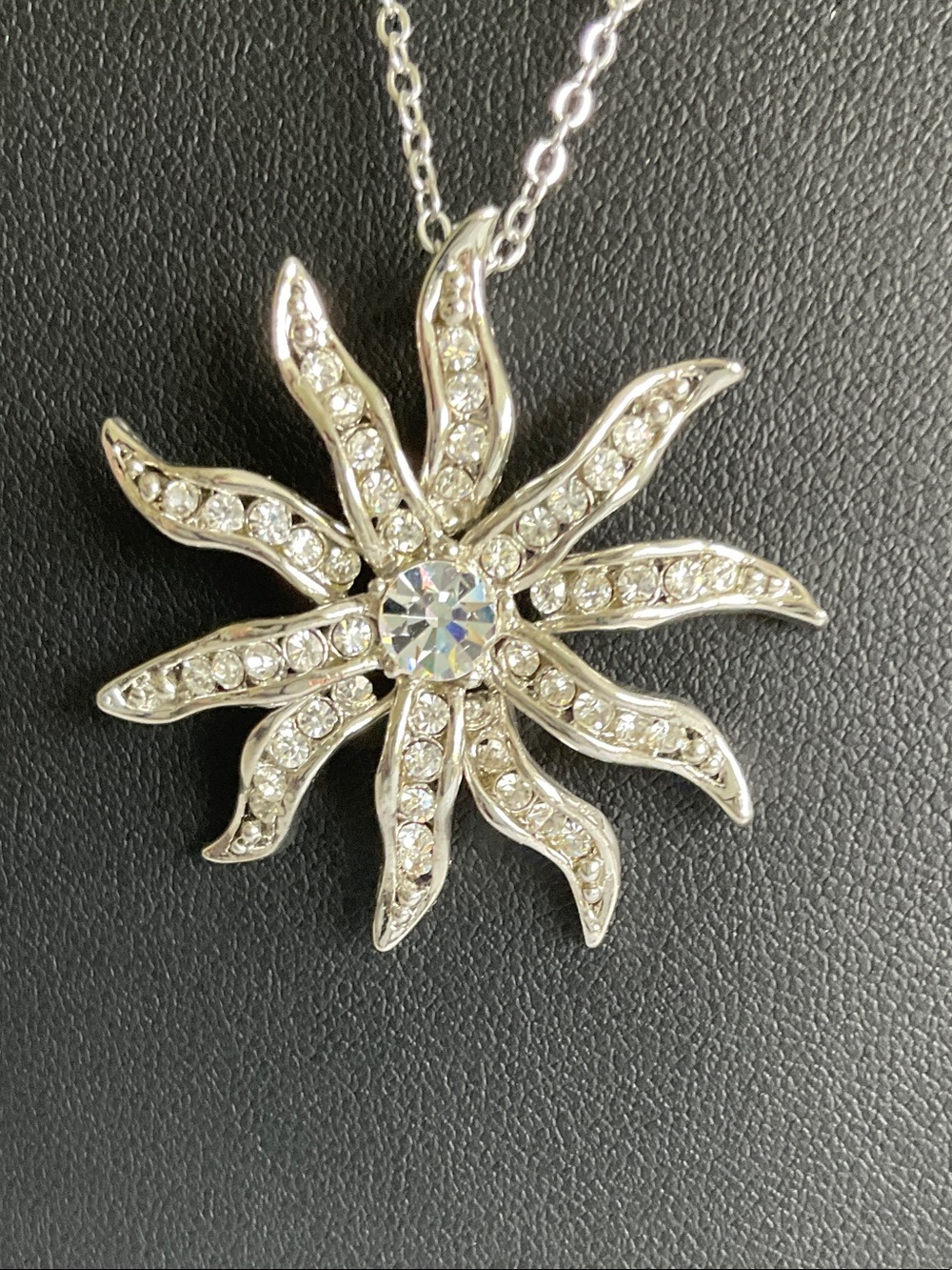 Silver Sunburst Crystal Necklace - Picture 2 of 5